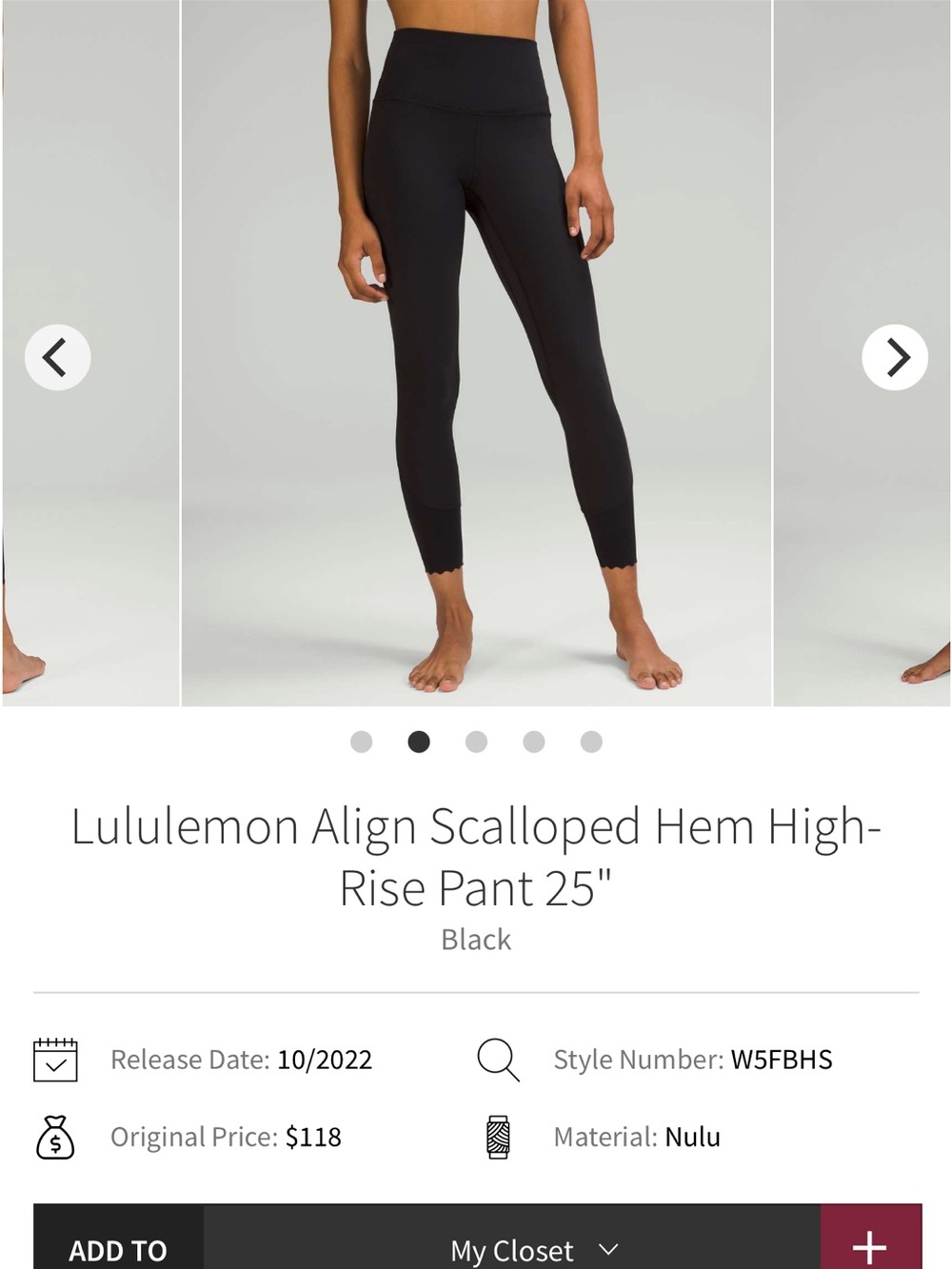 Lululemon black align scalloped leggings 25in size 8